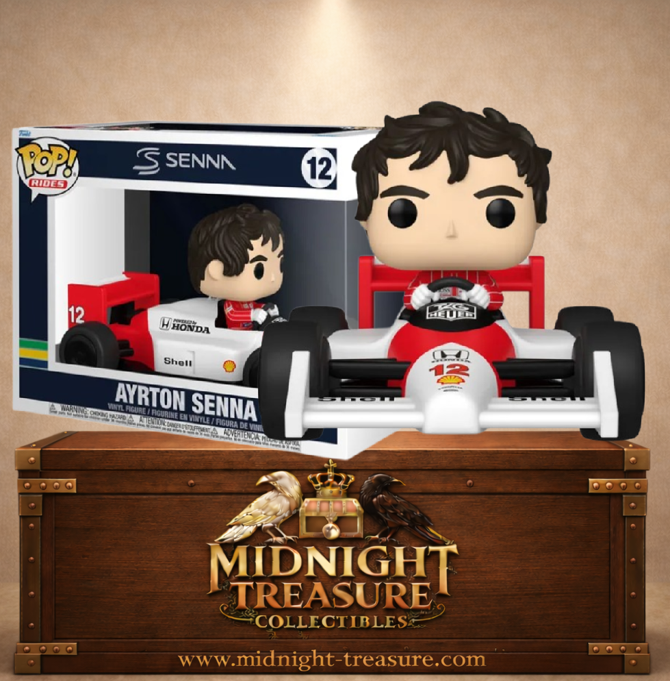 Funko Pop! Rides N°12 – Ayrton Senna au volant de la McLaren MP4/4, inspirée de la Formule 1.