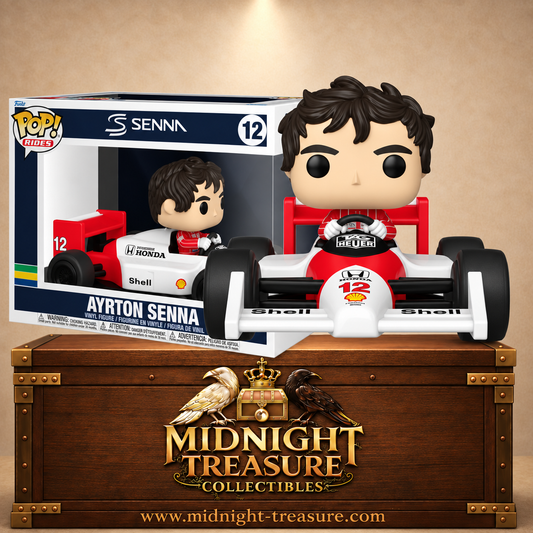 Funko Pop! Rides N°12 – Ayrton Senna au volant de la McLaren MP4/4, inspirée de la Formule 1.