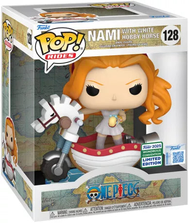 🍊🌊 Funko Pop! Rides Deluxe N°128 – Nami with White Hobby Horse (Nami avec le Cheval Blanc) – One Piece – Wondrous Convention 2025 Limited Edition 🌊🍊