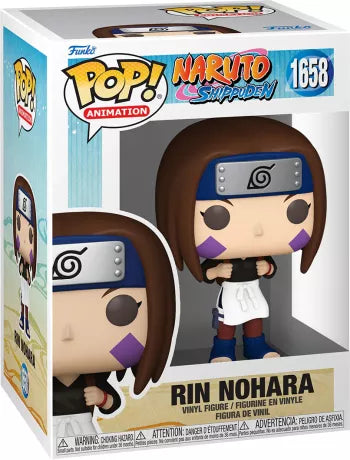 Funko Pop! Naruto Shippuden – Rin Nohara (N°1658). Figurine fidèle avec tablier médical blanc, marques violettes sur les joues et bandeau de Konoha. Un hommage à l’équipe Minato pour les fans de Naruto.