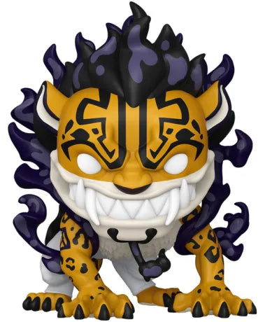 Funko Pop! One Piece – Rob Lucci (Forme Léopard) (N°2140) – Fall Convention NYCC 2025. Figurine exclusive représentant Rob Lucci en forme hybride léopard, avec aura violette et crocs acérés.