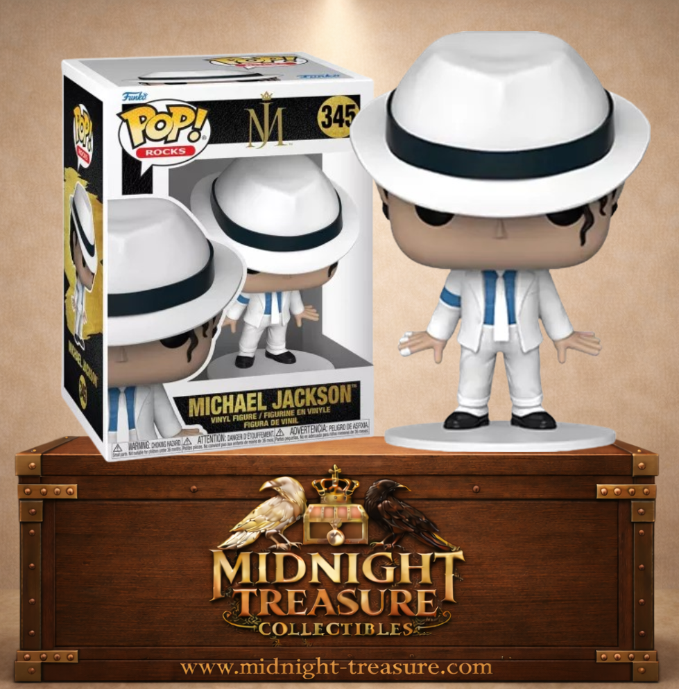 Funko Pop! Rocks N°345 – Michael Jackson dans sa tenue blanche iconique de Smooth Criminal avec son célèbre fedora.