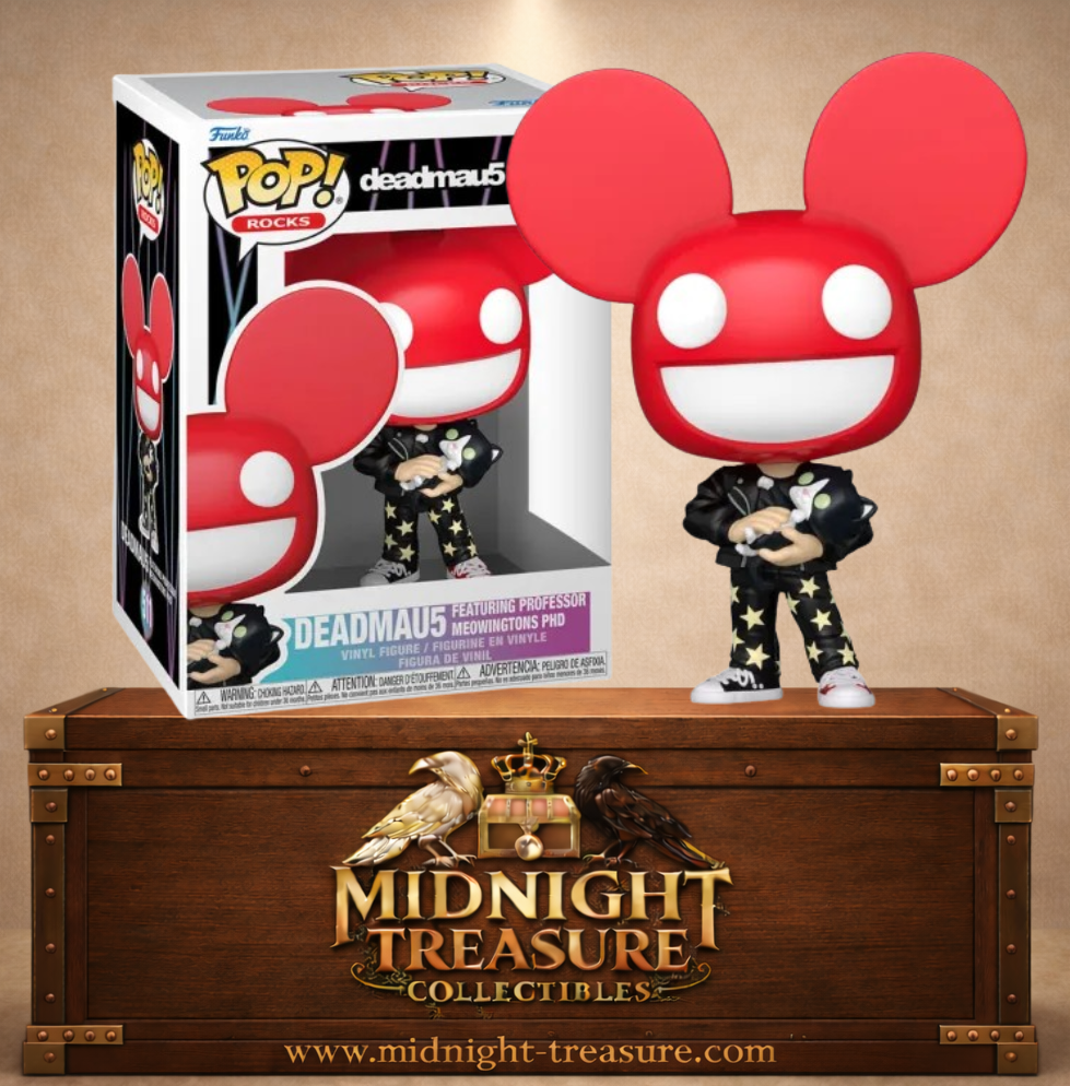 Funko Pop! Rocks N°511 – deadmau5 avec son mau5head rouge et blanc tenant Professor Meowingtons PhD dans ses bras.
