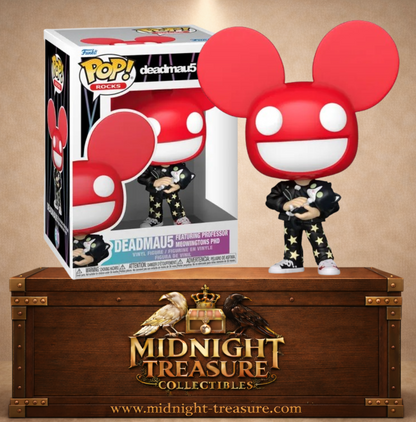 Funko Pop! Rocks N°511 – deadmau5 avec son mau5head rouge et blanc tenant Professor Meowingtons PhD dans ses bras.