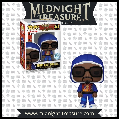 "Funko Pop! Rocks – Snoop Doggy Dogg (341). Édition spéciale avec Snoop en tenue iconique, portant un hoodie bleu et des lunettes noires. Un must-have pour les fans de hip-hop et de Snoop Dogg !"

