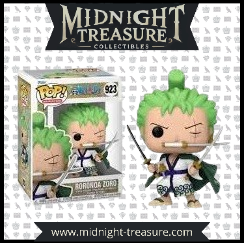 Funko Pop! One Piece 923 - Roronoa Zoro (Wano Kuni). Figurine exclusive représentant Zoro en tenue traditionnelle de Wano, armé de ses trois sabres. Design fidèle et détaillé, idéal pour collectionneurs et fans de One Piece.