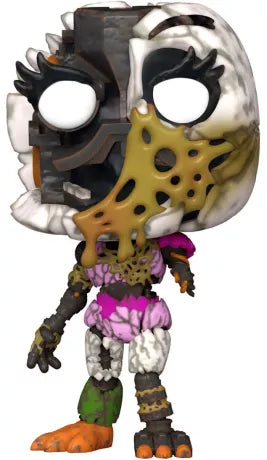 Funko Pop! Five Nights at Freddy’s – Ruined Chica (N°986). Figurine de Chica en état ruiné, corps fissuré et mécanique apparente, avec détails horrifiques réalistes. Une pièce effrayante pour les fans de FNAF.