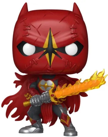 Funko Pop! DC Comics – Saint Batman (Batman Saint) (N°580). Figurine représentant Batman dans son armure rouge avec une épée enflammée. Une Pop! impressionnante issue du Dark Multiverse pour les fans de DC Comics.