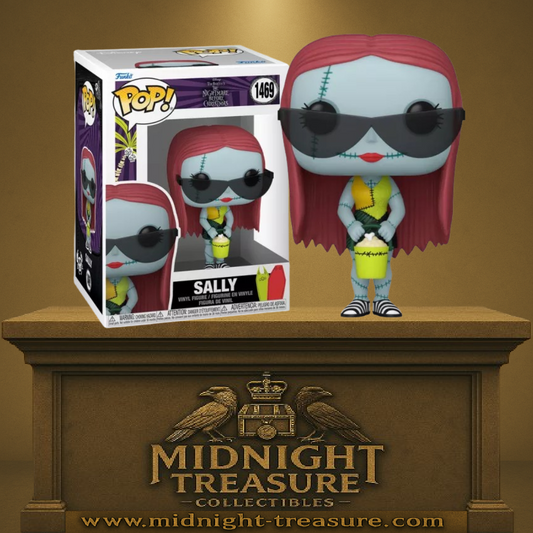 Funko Pop! L’Étrange Noël de Monsieur Jack – Sally (Tenue Plage) – N°1469. Sally en robe d’été, lunettes noires et seau de popcorn. Une figurine originale parfaite pour les fans du chef-d'œuvre de Tim Burton.
