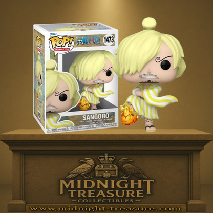 Funko Pop! One Piece – Sangoro (N°1473). Sanji en tenue Wano avec jambe enflammée et cigarette. Une figurine explosive pour les fans de One Piece et de l’arc Wano.

