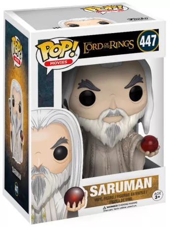 Funko Pop! Le Seigneur des Anneaux – Saroumane (N°447). Le magicien blanc corrompu avec son bâton noir et le palantír rouge. Une figurine imposante pour les fans de la saga de Tolkien