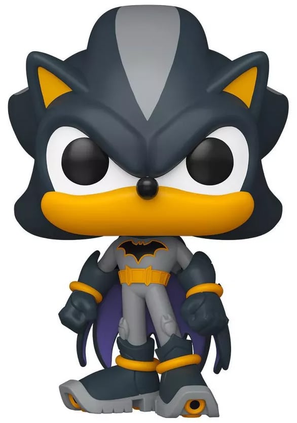 Funko Pop! Sonic the Hedgehog x DC Comics – Shadow as Batman (N°591). Figurine de Shadow déguisé en Batman avec cape violette et costume noir. Un crossover unique et iconique.