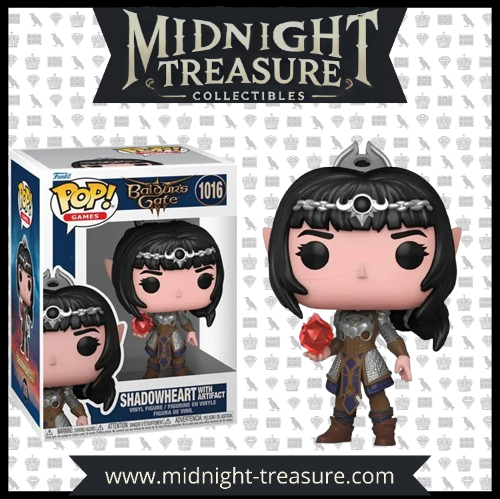 "Funko Pop! Baldur's Gate – Shadowheart with Artifact (1016). L'elfe sombre mystérieuse tenant un artefact magique rouge, prête pour l'aventure dans l'univers de Baldur's Gate. Une figurine indispensable pour les fans du jeu !"

