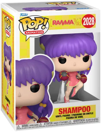 Funko Pop! Ranma ½ – Shampoo (N°2028). Shampoo en tenue rose avec cheveux violets et deux massues chinoises, en plein mouvement. Figurine dynamique pour les fans de Ranma ½.

