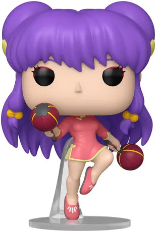 Funko Pop! Ranma ½ – Shampoo (N°2028). Shampoo en tenue rose avec cheveux violets et deux massues chinoises, en plein mouvement. Figurine dynamique pour les fans de Ranma ½.

