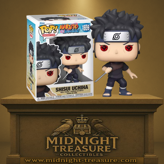 Funko Pop! Naruto Shippuden – Shisui Uchiha (1659). Shisui dans une posture de combat, Sharingan activé, lame courte en main. Une figurine redoutable pour les fans de Naruto.