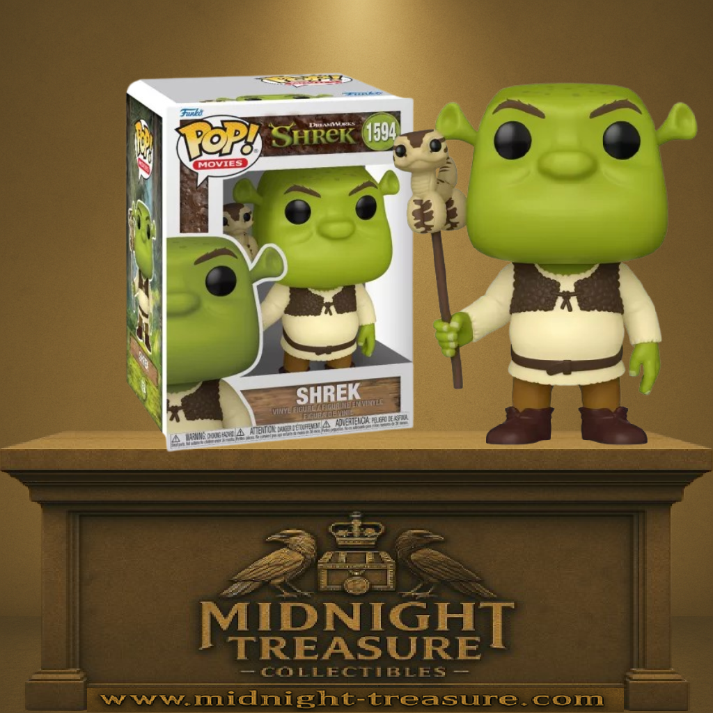 Funko Pop! Shrek – Shrek (N°1594). Figurine de Shrek tenant le serpent-balloon de la scène culte du premier film. Version fidèle au design DreamWorks.