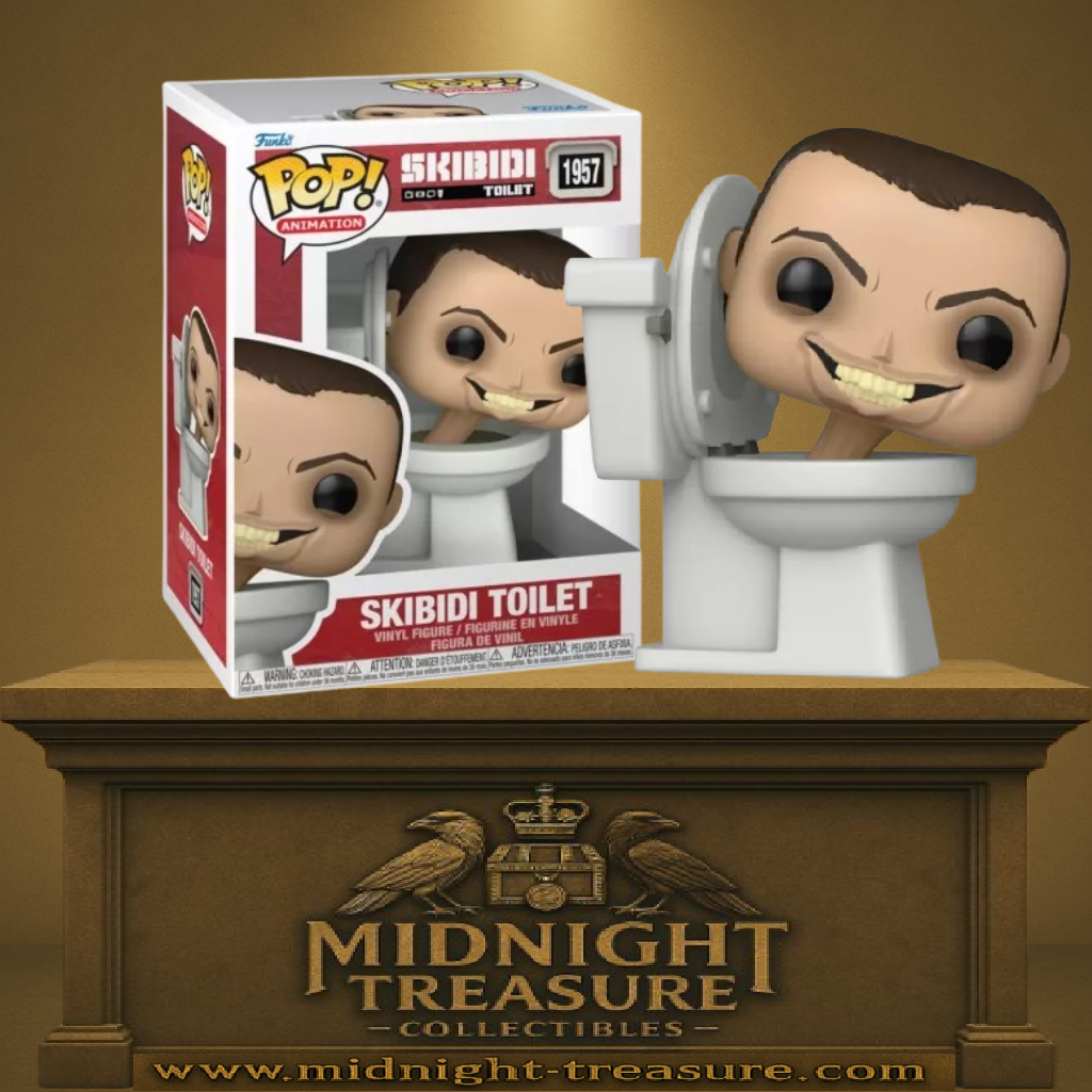 Funko Pop! Skibidi Toilet (N°1957). Figurine représentant le personnage culte avec tête humaine sortant d’une cuvette blanche. Une pièce fun et absurde inspirée de la web-série virale Skibidi Toilet.