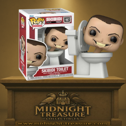 Funko Pop! Skibidi Toilet (N°1957). Figurine représentant le personnage culte avec tête humaine sortant d’une cuvette blanche. Une pièce fun et absurde inspirée de la web-série virale Skibidi Toilet.
