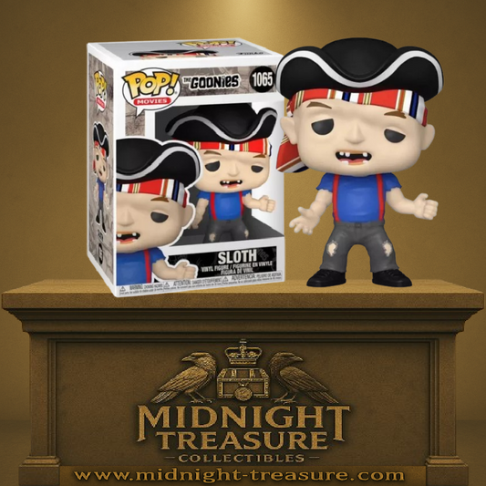Funko Pop! The Goonies – Sloth – N°1065 – 9 cm – Funko. Sloth en tenue de pirate avec bandana rouge et chapeau noir. Une figurine culte pour les fans du film d’aventure légendaire The Goonies.