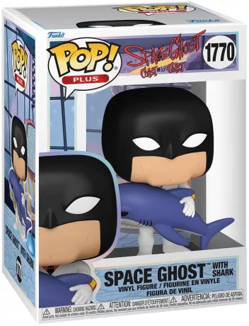 Funko Pop! Hanna-Barbera – Space Ghost with Shark (N°1770). Figurine du super-héros intergalactique tenant un requin bleu. Une pièce rétro et insolite pour les fans d’animation classique.