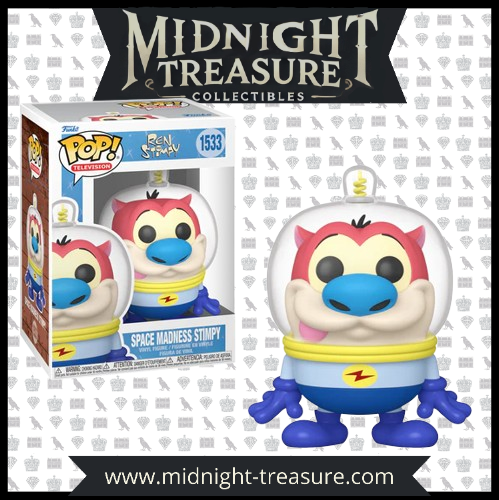 Funko Pop! Space Madness Stimpy (1533), vêtu d’une combinaison spatiale jaune et bleue, avec un casque transparent. Inspirée de l’épisode culte de la série animée Ren & Stimpy.