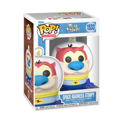 Funko Pop! Space Madness Stimpy (1533), vêtu d’une combinaison spatiale jaune et bleue, avec un casque transparent. Inspirée de l’épisode culte de la série animée Ren & Stimpy.