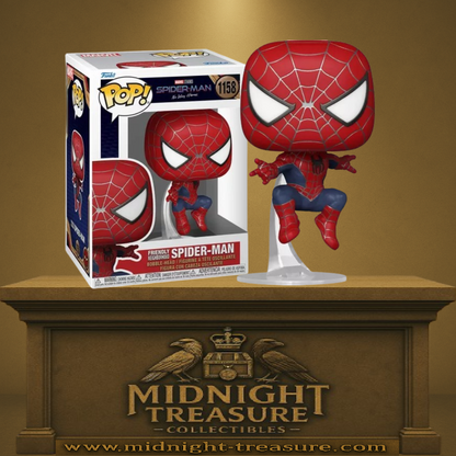 Funko Pop! Spider-Man: No Way Home – Friendly Neighborhood Spider-Man (Tobey Maguire) (N°1158). Figurine du Spider-Man de Tobey Maguire en pose aérienne avec costume rouge et bleu.