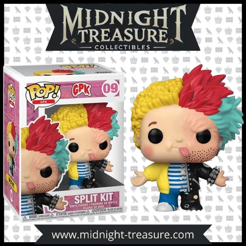 Funko Pop! Split Kit (09) – Garbage Pail Kids (GPK). Figurine représentant Split Kit avec son style mi-gentil garçon, mi-punk rebelle, inspiré des cartes cultes des années 80. Une pièce fun et originale pour les collectionneurs.