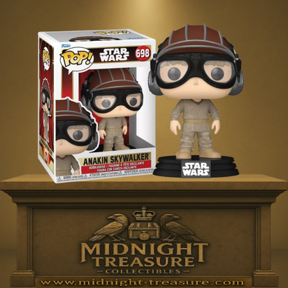Funko Pop! Star Wars – N°698 – Anakin Skywalker (Jeune). Figurine représentant Anakin enfant dans sa tenue de course de podracer. Un incontournable pour les fans de Star Wars et de La Menace Fantôme.