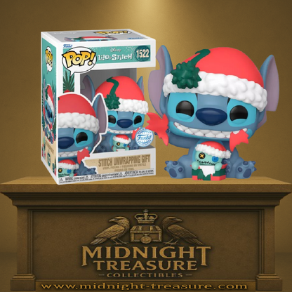 Funko Pop! Disney – Lilo & Stitch – Stitch déballe son cadeau – N°1522. Stitch avec bonnet de Noël, peluche Scrump et papier cadeau. Une Pop! festive et craquante parfaite pour les fêtes.

