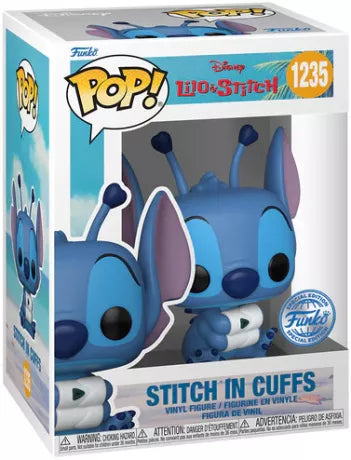 Funko Pop! Disney 1235 - Stitch in Cuffs (Limited Edition). Figurine exclusive représentant Stitch menotté avec une expression triste, inspirée du film Lilo & Stitch. Design fidèle et détaillé, parfait pour collectionneurs et fans de Disney