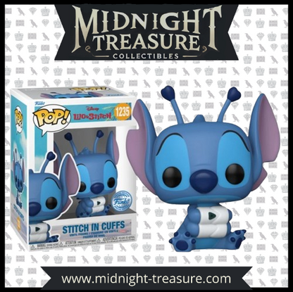 Funko Pop! Disney 1235 - Stitch in Cuffs (Limited Edition). Figurine exclusive représentant Stitch menotté avec une expression triste, inspirée du film Lilo & Stitch. Design fidèle et détaillé, parfait pour collectionneurs et fans de Disney