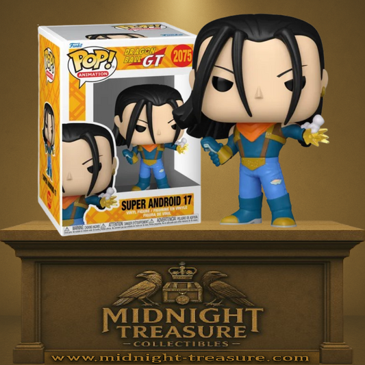 Funko Pop! Dragon Ball GT – Super Android 17 (N°2075). Figurine représentant le cyborg fusionné en posture de tir, tenant son autre bras pour concentrer son attaque. Un incontournable pour les fans de Dragon Ball GT.