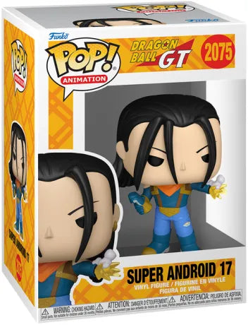 Funko Pop! Dragon Ball GT – Super Android 17 (N°2075). Figurine représentant le cyborg fusionné en posture de tir, tenant son autre bras pour concentrer son attaque. Un incontournable pour les fans de Dragon Ball GT.