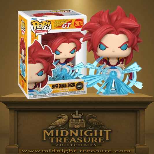 Funko Pop! Dragon Ball GT – Super Saiyan 4 Gogeta (N°2074) Chase Edition. Figurine exclusive représentant Gogeta en pleine attaque, avec effet d’énergie bleu translucide. Une pièce rare et incontournable pour les fans de Dragon Ball.