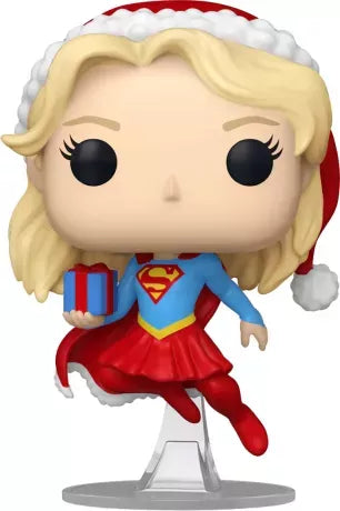 Funko Pop! DC Comics – Supergirl (Édition Noël) (N°526). Figurine festive de Supergirl en tenue de Noël, avec bonnet rouge et cape, édition spéciale Holiday.