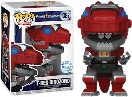 "Funko Pop! T-Rex Dinozord (1382) – Figurine de collection Power Rangers. Design détaillé du Zord rouge avec armure argentée et mâchoires imposantes. Produit officiel Funko, idéal pour les collectionneurs et fans de la franchise."

