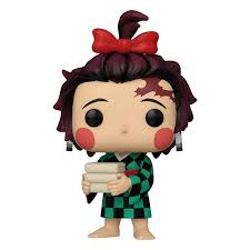 Figurine Funko Pop! Tanjiro Kamado (1530) de Demon Slayer, portant un haori vert et noir avec un ruban rouge et des boîtes de nourriture, en édition exclusive.