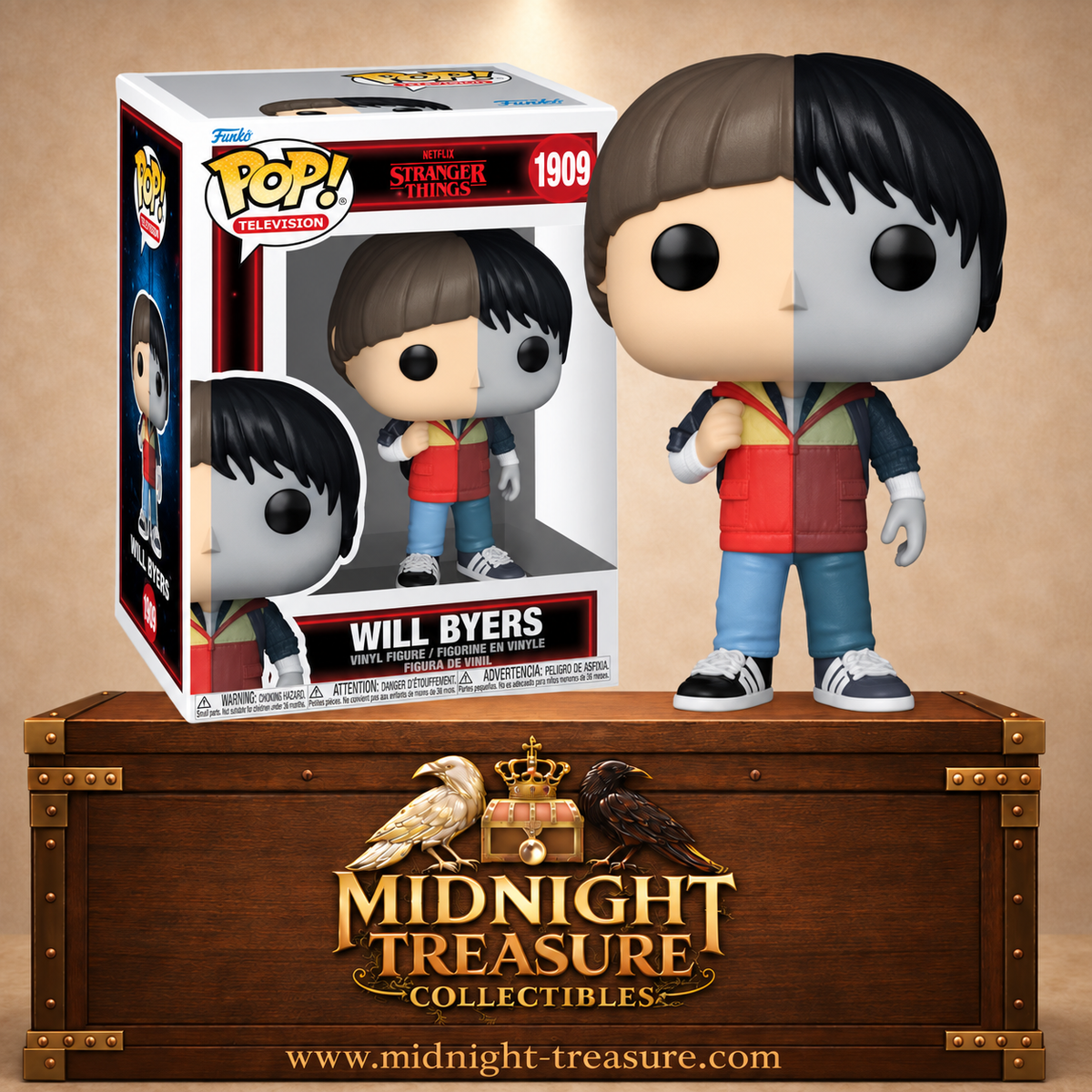 Funko Pop! Television N°1909 – Will Byers (Split), moitié humain et moitié influencé par le Monde à l'Envers dans Stranger Things.