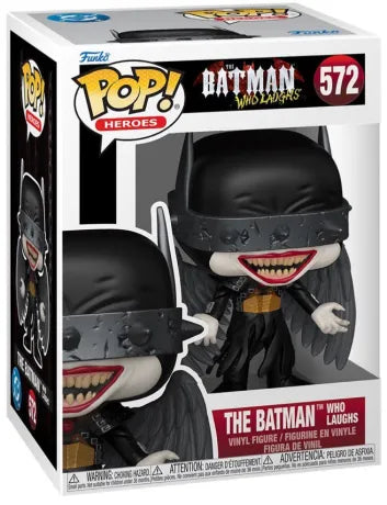 Funko Pop! DC Comics – The Batman Who Laughs (N°572). Figurine représentant la fusion entre Batman et le Joker, avec ailes noires et sourire démoniaque. Un must-have pour les fans de DC.