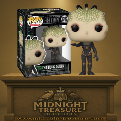 Funko Pop! Star Trek: First Contact – The Borg Queen (N°1707). Figurine cybernétique avec détails organiques verdâtres et combinaison noire mécanique. Une pièce incontournable pour les fans de Star Trek.