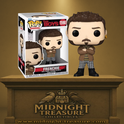 Funko Pop! The Boys – N°1598 – Frenchie. Figurine fidèle au personnage avec bras croisés, boucle d’oreille et pantalon à carreaux. Un indispensable pour les fans de la série culte.