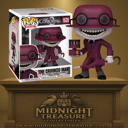 Funko Pop! The Conjuring 2 – The Crooked Man (L’Homme Tordu) (N°1620). Figurine représentant l’Homme Tordu avec son chapeau bordeaux, son parapluie et sa lanterne. Une Pop! terrifiante inspirée du film d’horreur culte.