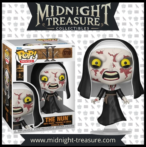 "Funko Pop! The Nun II – The Nun (1710). L'esprit démoniaque Valak sous forme de nonne terrifiante, avec des détails horrifiques et un regard glaçant. Une figurine essentielle pour les amateurs de films d'horreur et de l'univers Conjuring !"

