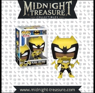 Funko Pop! DC Comics 503 - The Signal (Duke Thomas). Figurine représentant Duke Thomas dans son armure jaune et noire emblématique, armé de ses bâtons de combat. Une pièce essentielle pour les collectionneurs et fans de Batman