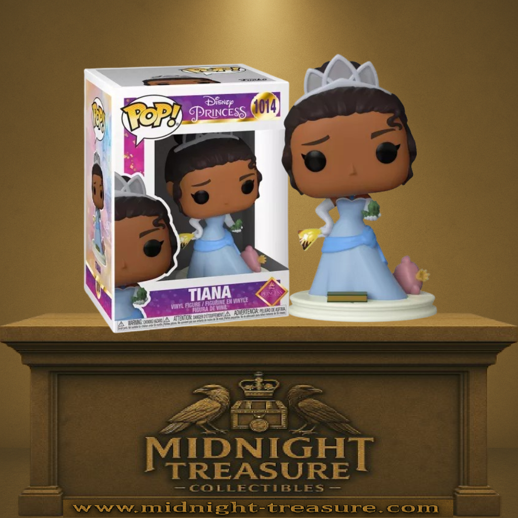 Funko Pop! Disney Princess – Tiana (N°1014). Figurine en robe bleue avec diadème, tenant une grenouille et une étoile magique. Une pièce féérique et inspirante pour les fans de Disney.