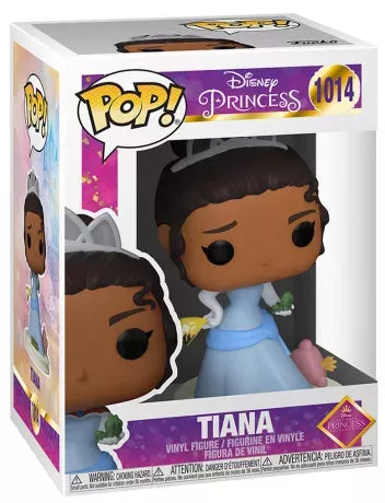 Funko Pop! Disney Princess – Tiana (N°1014). Figurine en robe bleue avec diadème, tenant une grenouille et une étoile magique. Une pièce féérique et inspirante pour les fans de Disney.