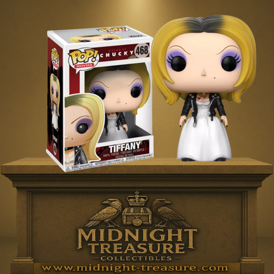 Funko Pop! Bride of Chucky – Tiffany (N°468). Tiffany en robe blanche et blouson en cuir noir. Une icône de l’horreur culte à ajouter à ta collection.