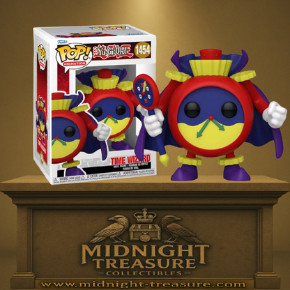 Funko Pop! Yu-Gi-Oh! – Time Wizard (Magicien du Temps) (N°1454). Figurine du célèbre monstre d’horloge rouge et bleu avec cape violette et bâton magique.